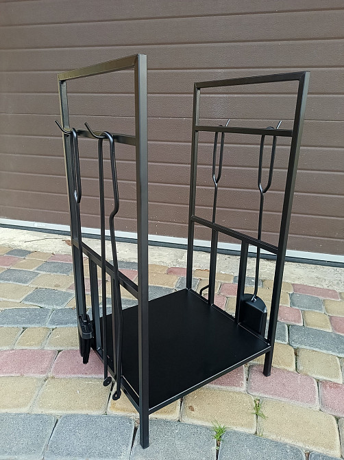 Кований набір для каміну LOFT №9 з дровницею (стійка, совок, щітка, кочерга, щипці) Київ - фото 5