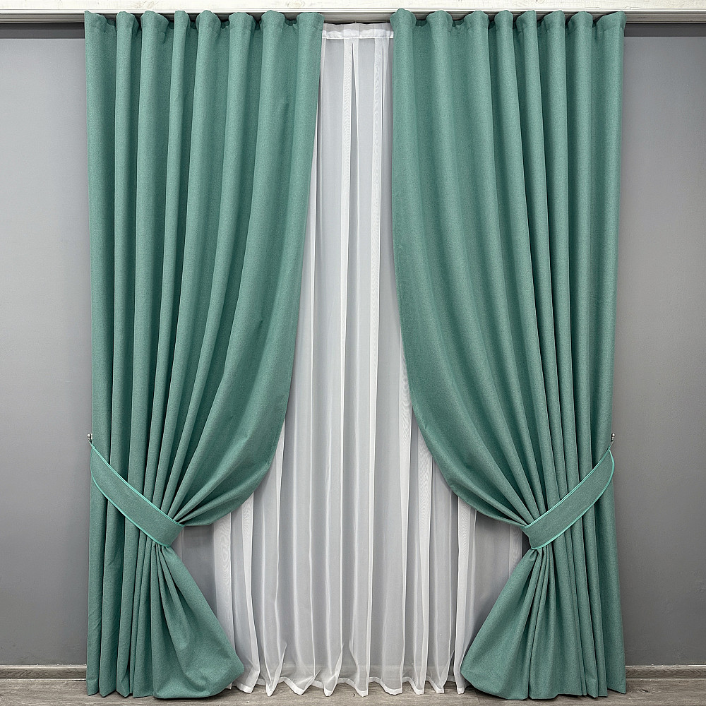 Комплект готовых штор VR-Textil Блэкаут двусторонний ASHEN NIGHT № 1849ш Бирюзовый 150х270 см 2 шт (33-0891) Киев - изображение 2