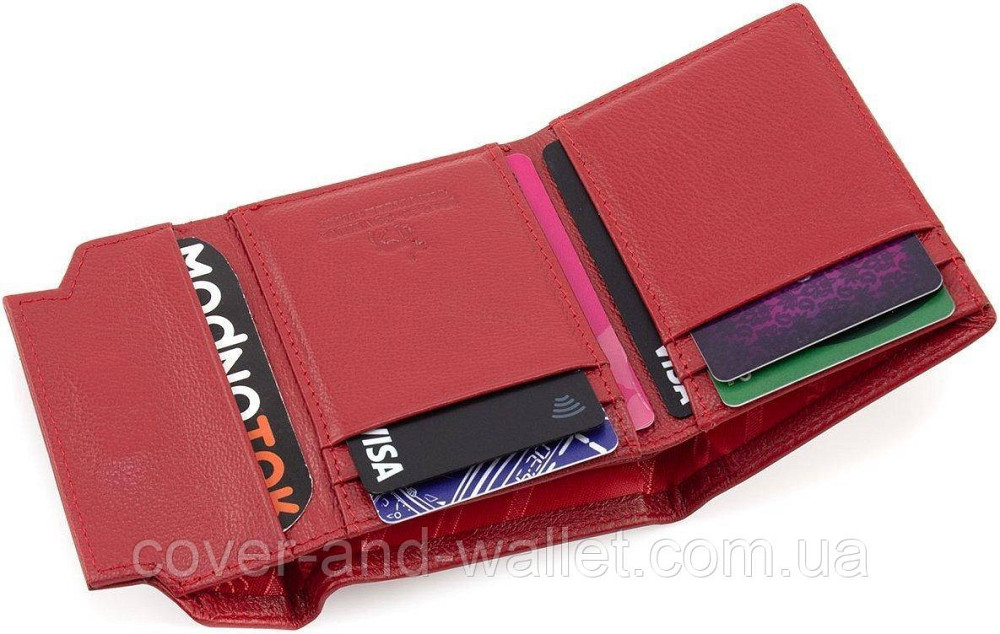 Маленький жіночий гаманець із натуральної шкіри червоного кольору на магніті Marco Coverna Київ - фото 4