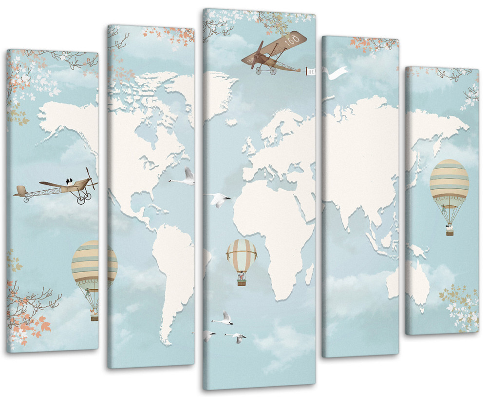 Модульная картина в гостиную / спальню Карта мира ,белая Art-422_5 ( 80х118см ) 105x150 см Киев - изображение 1