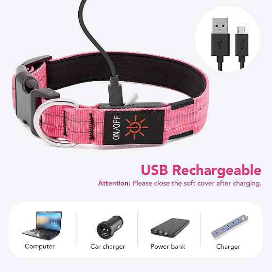 Светодиодный ошейник для собак ChalkLit, размер L (40-60 см), USB-аккумуляторный, водонепроницаемый, Киев