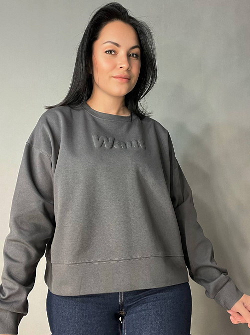 Свитшот женский U S 293 широкий оверсайз трикотаж надпись WANT, графит, one size Киев - изображение 15