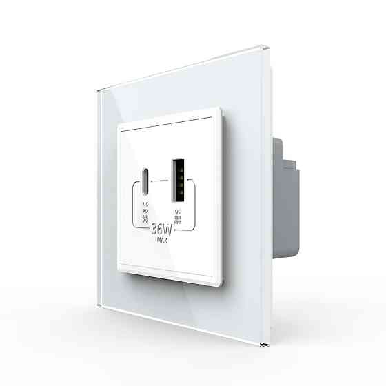 Розетка USB-A та USB-C з Power Delivery 36W Livolo білий скло (VL-C7FCUA18W.UC18W-2WP) Коломыя