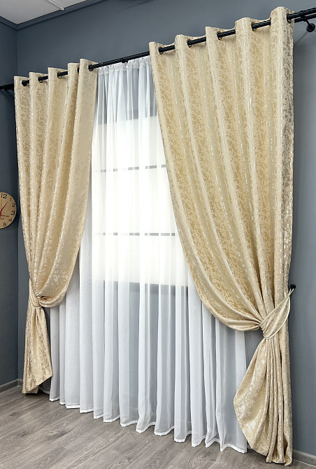 Комплект штор на люверсах VR-Textil Льон мармур Pavliani ХО № 1909ш Кремовий 150х250 см 2 шт (37-0320) Київ - фото 3