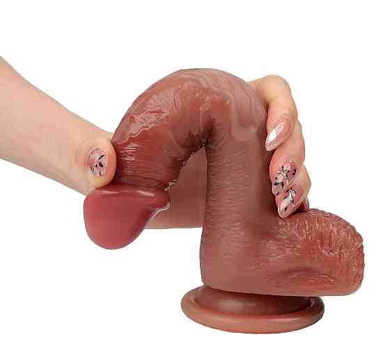 Фаллоимитатор с мошонкой на присоске, из мягкого двухслойного силикона OYO - Dildo Double Layer Silicone YQW-022 (длина 19 см, Sex Киев