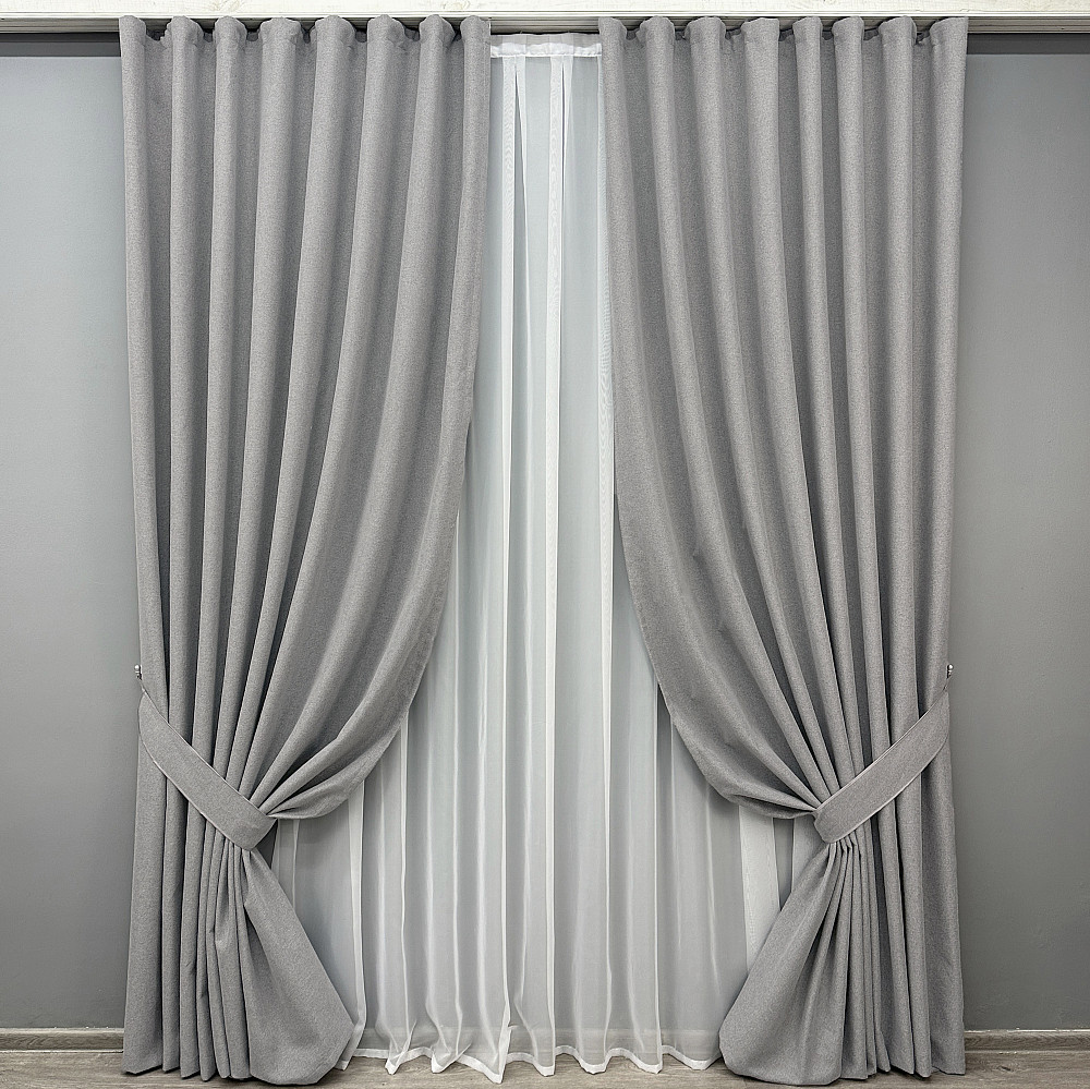 Комплект готовых штор VR-Textil Блэкаут двусторонний ASHEN NIGHT № 1840ш Светло-серый 150х270 см 2 шт (33-0873) Киев - изображение 2