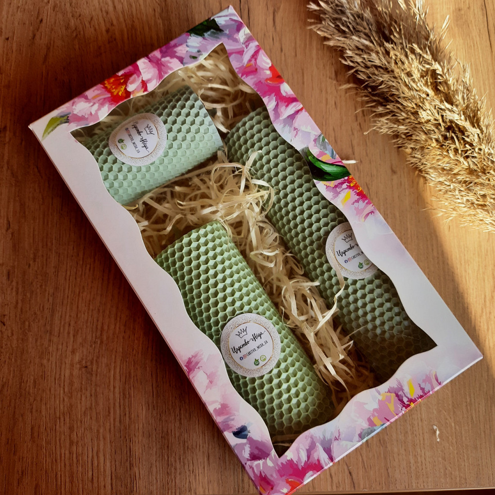 Набор свечи из вощины Царство Мёда оливковые 8,5 см. 13 см, 17,5 см Одесса - изображение 5