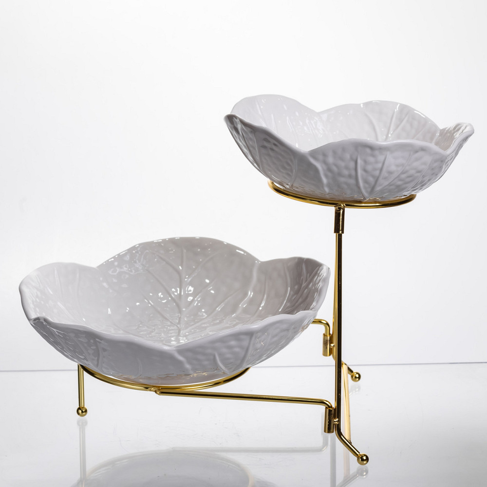 Yiwu Фруктовниця на 2 яруси фуршетна 35×25×26 (см) Біла з золотом C251 Коломия - фото 1