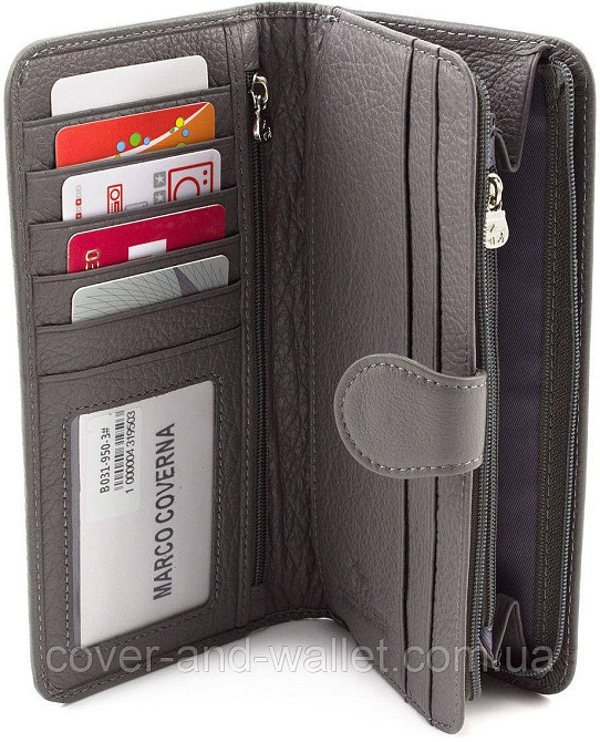 Стильний шкіряний жіночий гаманець сірого кольору Marco Coverna MC031-950 Київ - фото 4