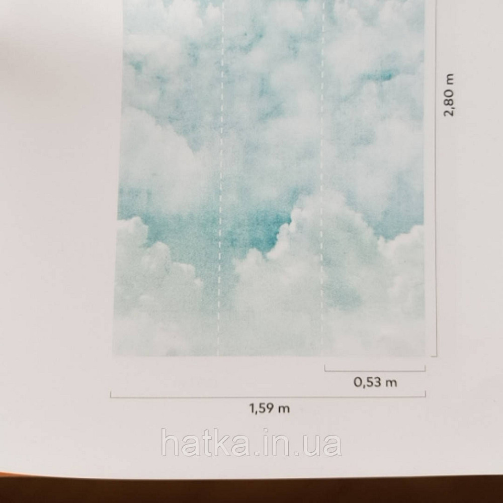 Шпалери вінілові Grandeco One roll one motif 2 A42501 панно мурал 3д хмари небо білі бірюзові Київ - фото 2