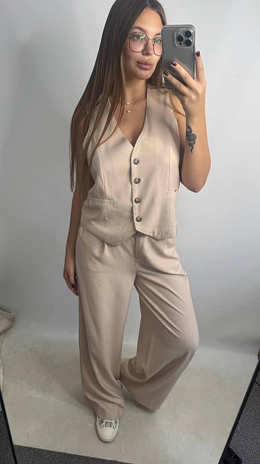 Лляний костюм-трійка у класичному стилі Беж XS-S Харків - фото 6