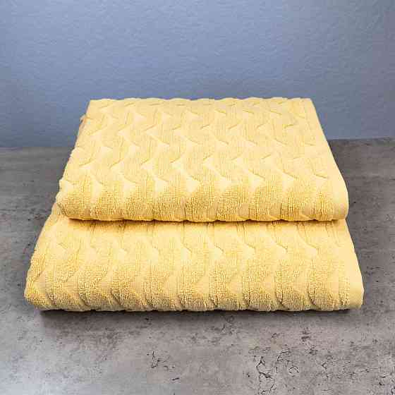 Комплект махрових рушників Жакардових Хвиля 2шт GM Textile 50х90см, 70х140см 500г/м2 (Жовтий) Суми
