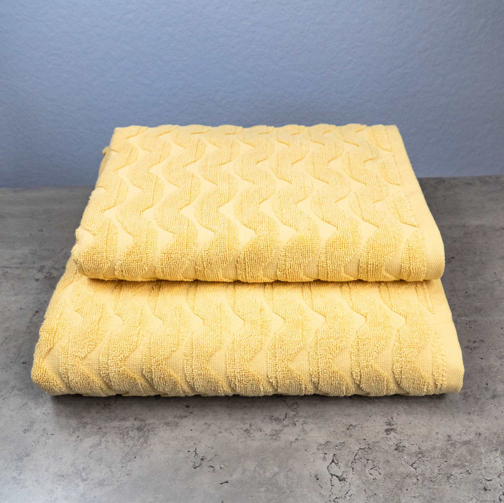 Комплект махрових рушників Жакардових Хвиля 2шт GM Textile 50х90см, 70х140см 500г/м2 (Жовтий) Суми - фото 1