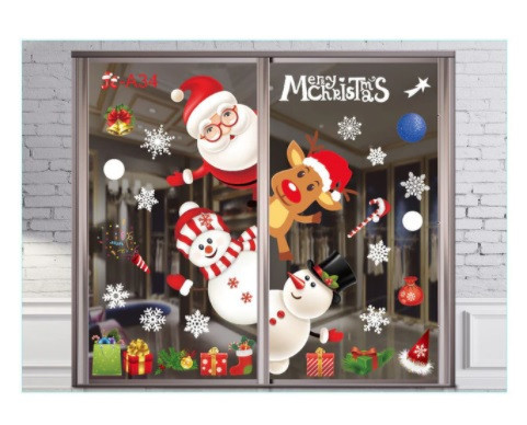 Новогодние наклейки на окна 90 на 60 см разноцветный Киев - изображение 3