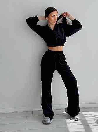 Женский стильный костюм двойка: кофта и штаны из плюш велюра Черный, 42/44 Одесса