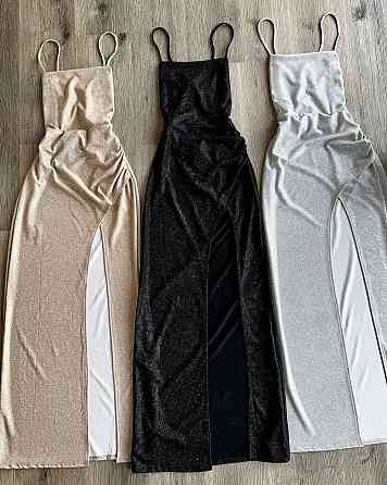 Женское праздничное блестящее платье с разрезом на ножке люрекс золотистый, 46/48 Одесса