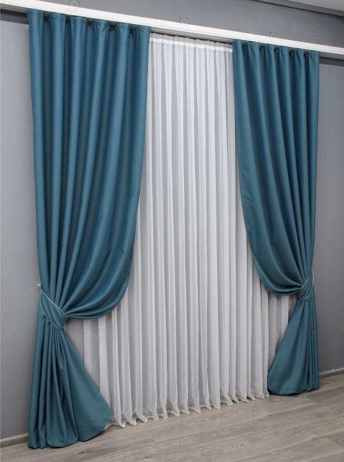 Комплект готовых штор VR-Textil Блэкаут Midnight № 1675ш Синий 150х270 см 2 шт (33-1046) Киев - изображение 3