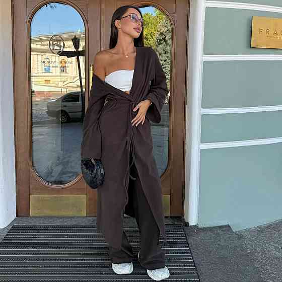 Жіночий базовий теплий костюм двійка: кардиган і штани палаццо турецький кашеміровий термо трикотаж Одеса