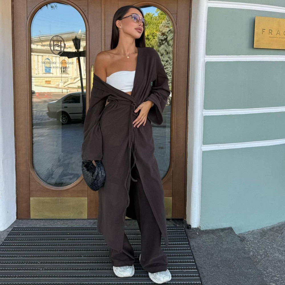 Жіночий базовий теплий костюм двійка: кардиган і штани палаццо турецький кашеміровий термо трикотаж Одеса - фото 1