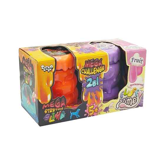 В'язка маса 2 в 1 "Mega Stretch Slime" та "Fluffy Slime" FLS-03-01U Помаранчевий-фіолетовий Вінниця