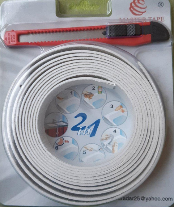 Бордюрна стрічка для ванної 31 мм x 3.0 м силіконова+ніж "Master Tape" Павлоград - фото 1