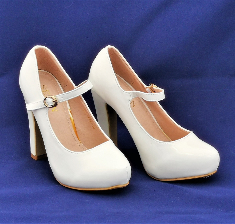 Жіночі Білі Туфлі на Каблуку Лакові Модельні (розміри: 38,39,40) — 698 Дніпро - фото 1