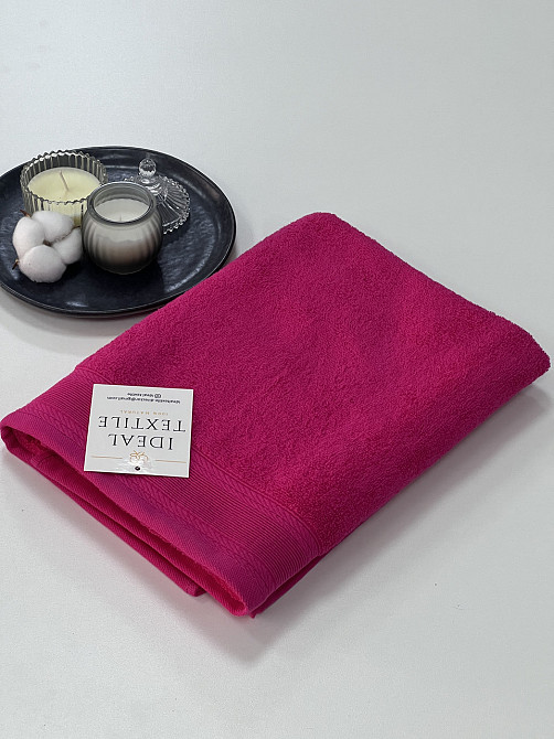 Рушник махровий Ideal Textile з бордюром однотонний щільність 360 г/м2 70х130 см (56860715) Фуксия Чернівці - фото 2