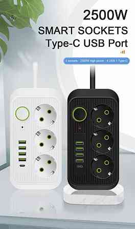 Мережевий фільтр 2 м, 3 розетки +4USB+Type-C Харків