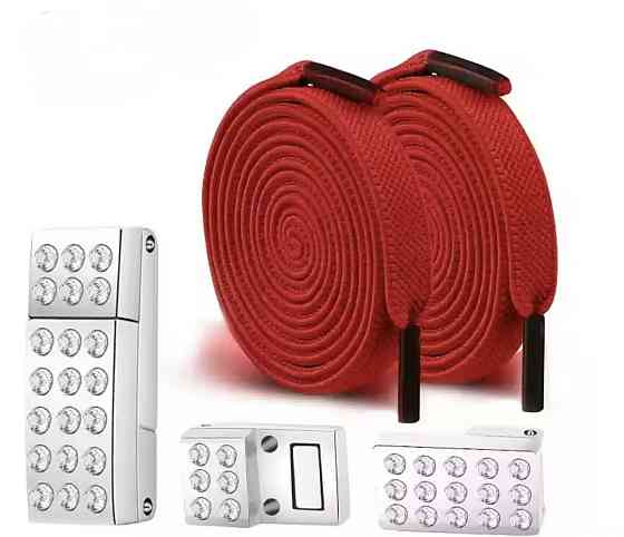 Шнурки еластичні без зав'язок з магнітною застібкою зі стразами Червоний Смела