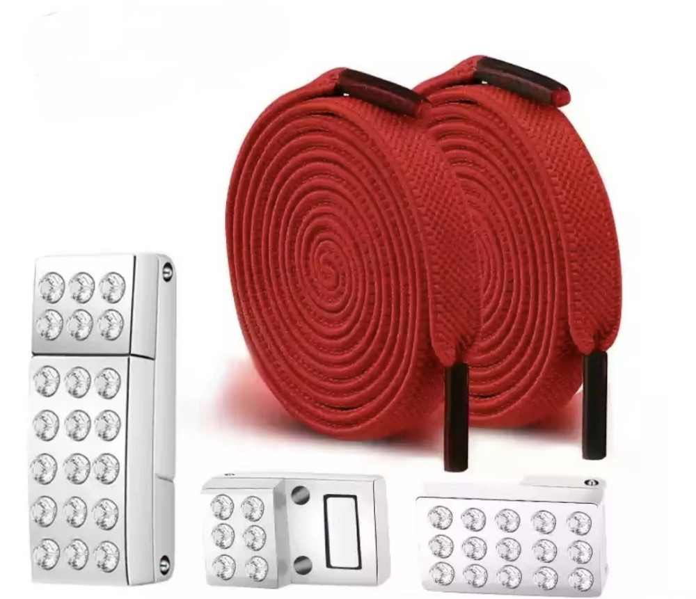 Шнурки еластичні без зав'язок з магнітною застібкою зі стразами Червоний Сміла - фото 1