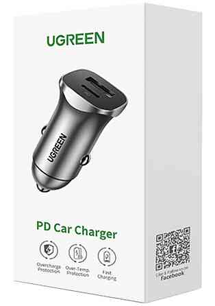 Автозарядка 2xUSB 30W (USB-C + USB-A) CD130 Ugreen Винница