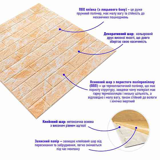 Декоративна 3D панель самоклейка 700х770х3мм Мармур жовтий (062-3) SW-00000694 Київ