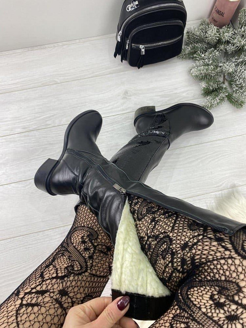 Чоботи жіночі Eireen чорні натуральна шкіра зима висота 41см каблук 4см (V-3004) Коломия - фото 4