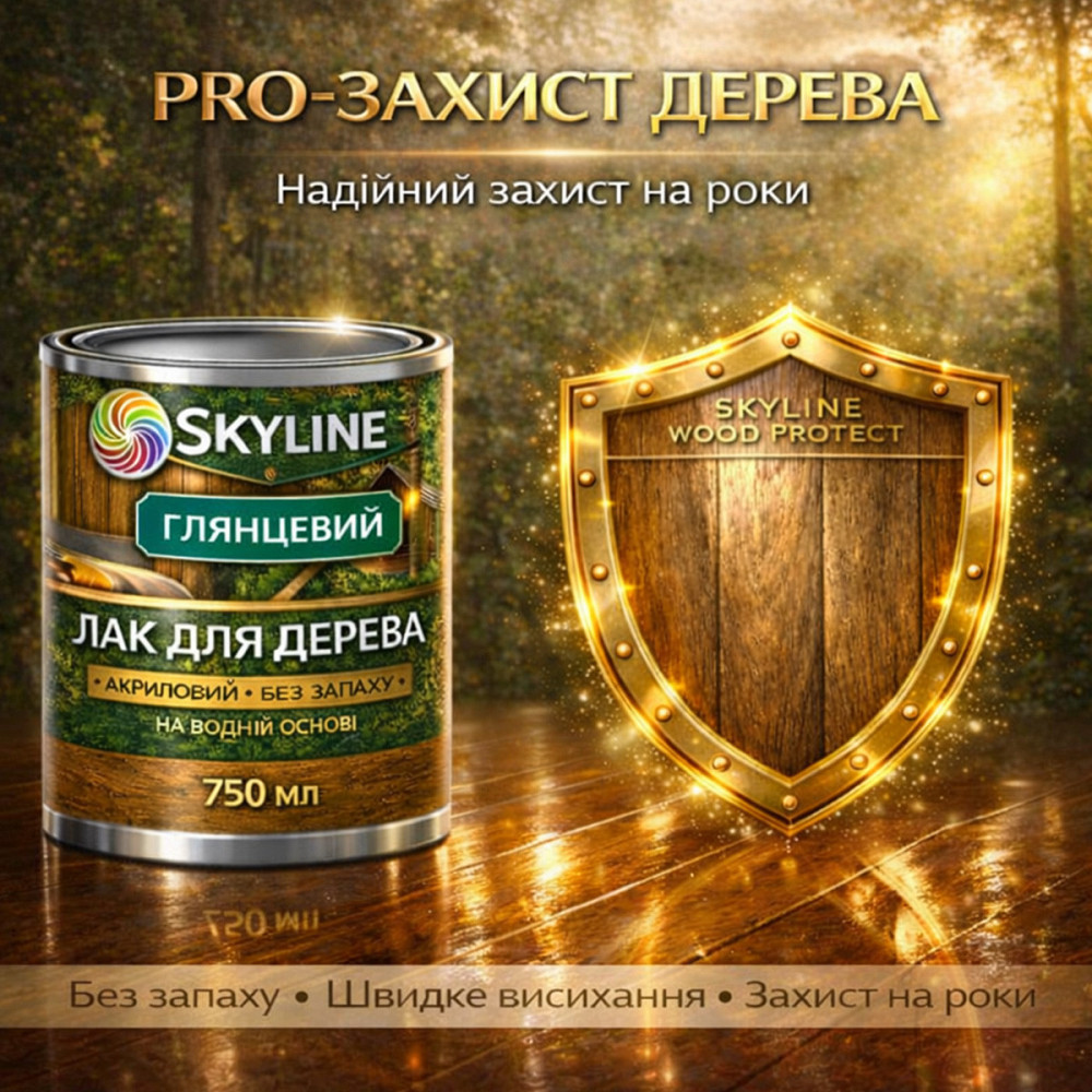 Лак для дерева Skyline глянцевий акриловий прозорий без запаху для внутрішніх та зовнішніх робіт 750 мл Харків - фото 8