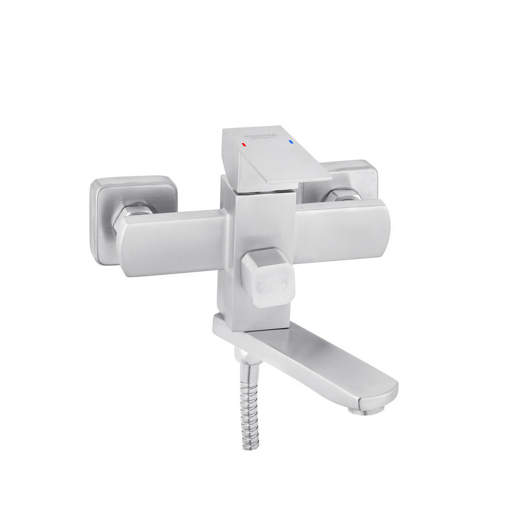 Змішувач для ванни з душовим гарнітуром Kroner KRP Edelstahl Kubus - ESG060 сатин Київ - фото 3