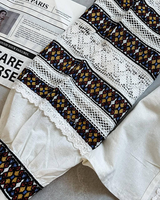 Женская современная вышиванка из домотканого льна 44 Одесса - изображение 7