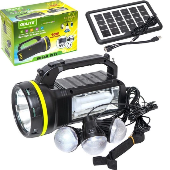 Фонарь с солнечной батареей GDLite GD-2000A 10W + Power Bank + 3 лампы + FM + Bluetooth + microUSB ( Винница