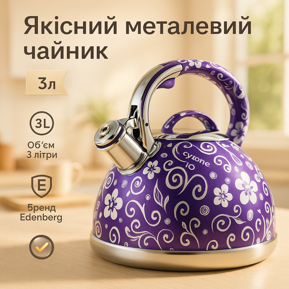 Чайник со свистком для электроплиты Edenberg EB-1959 3л, Чайник из нержавеющей стали с пищалкой IJ-17 Львов - изображение 8