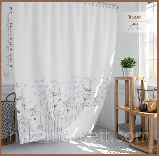 Тканевая шторка для душа Тропик 120 х 200 см Турция ромашка Харьков - изображение 1