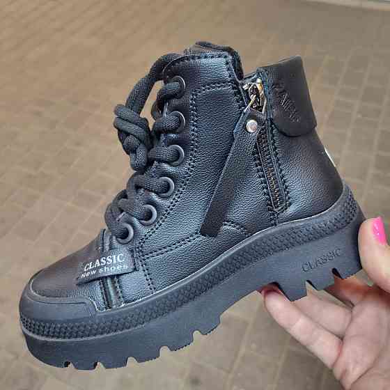 Детские демисезонные черные ботинки для девочек на флисе 31,32,35,36 Николаев