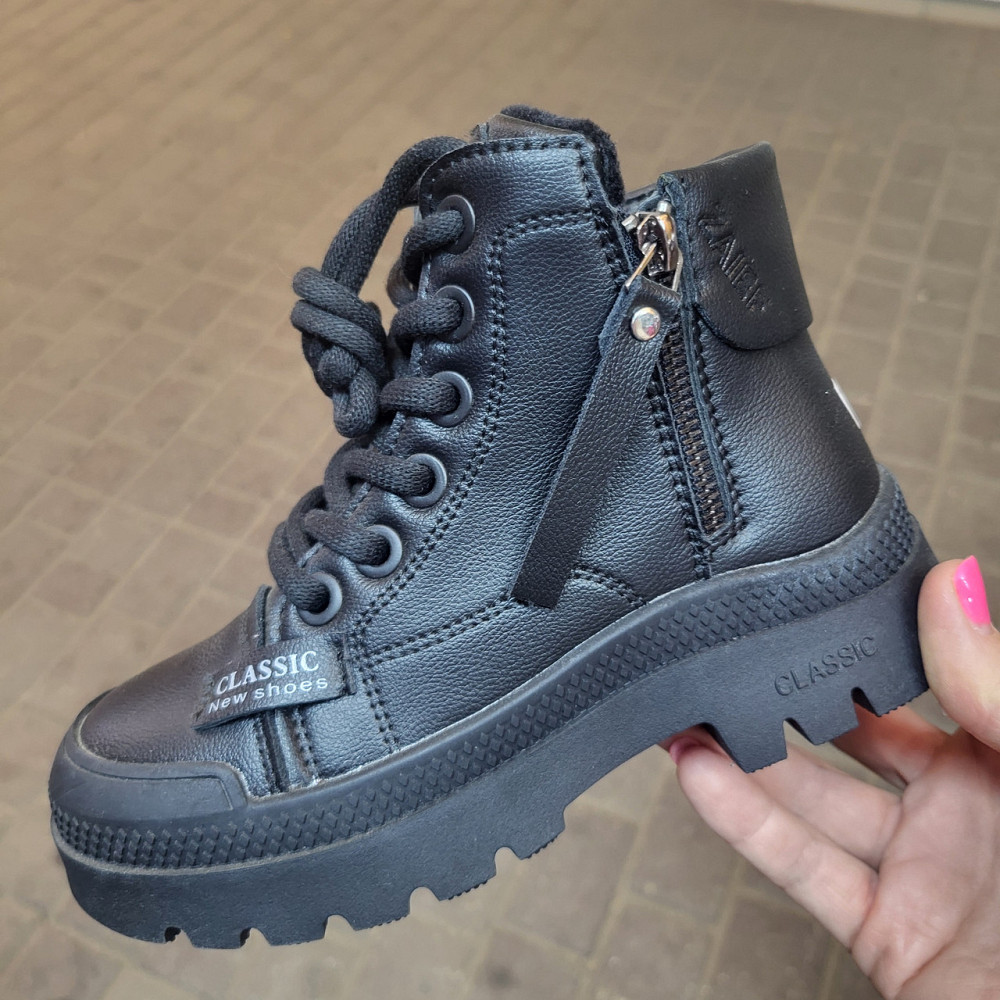 Детские демисезонные черные ботинки для девочек на флисе 31,32,35,36 Николаев - изображение 2