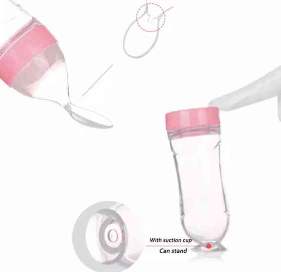 Ложка для кормления малышей розовая, силиконовая бутылочка для кормления, размер 20*5 см, возраст от 4 мес. Киев
