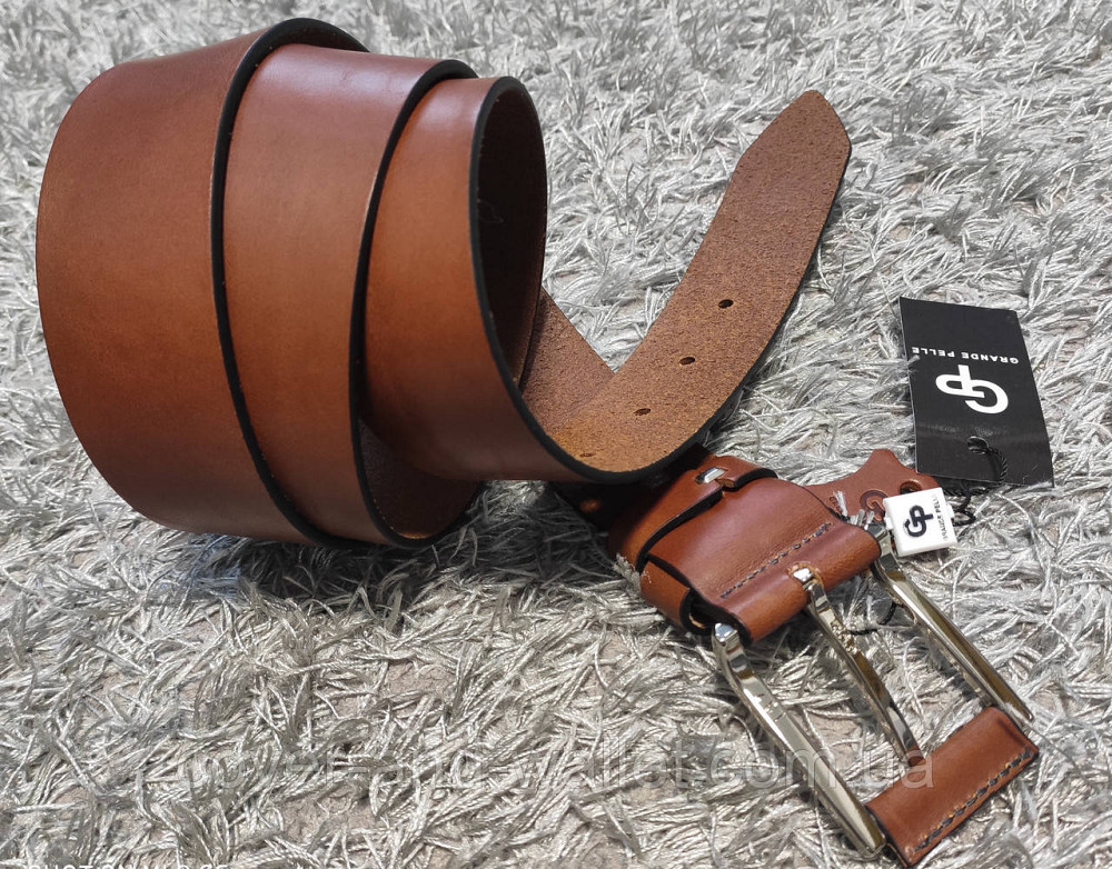 Чоловічий рудий шкіряний ремінь під штани та джинси Grande Pelle Calvin Київ - фото 3