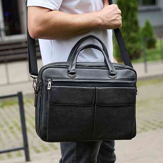 Чорна чоловіча шкіряна сумка через плече для офісу Київ