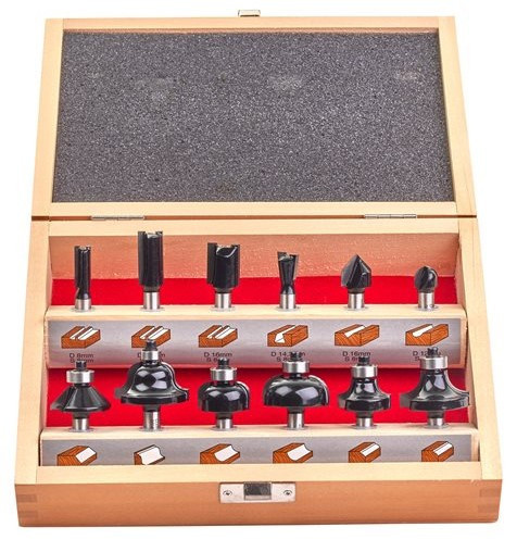 Набір фрез для фрезера 12шт, хвостовик 8мм Milwaukee, дерев'яний пенал Одесса - изображение 1