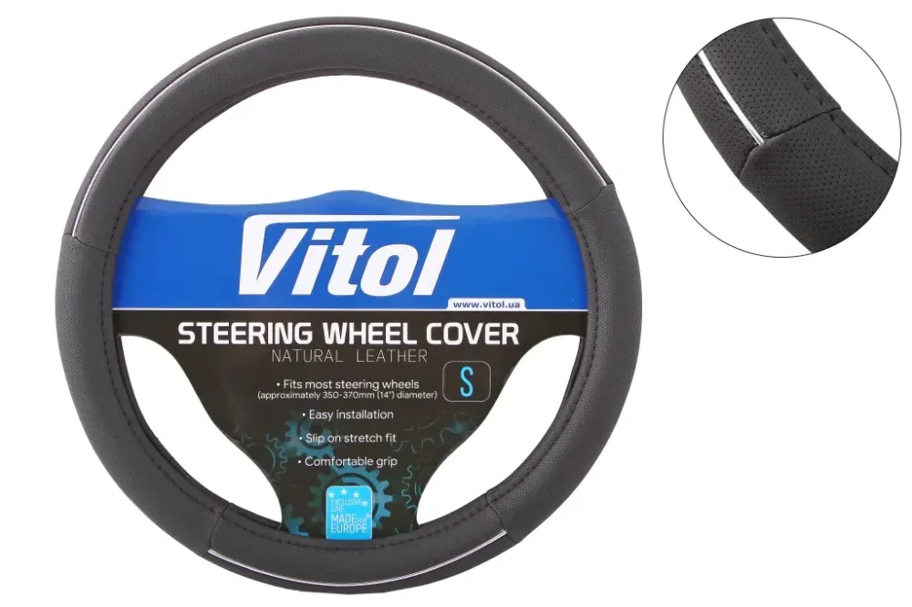 Оплетка на руль S Vitol F-17003BK-S черный с хром. вставкой Винница - изображение 1