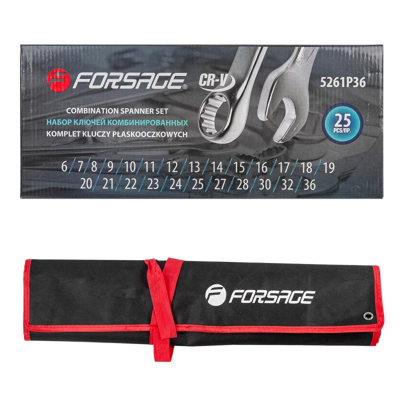 НЕМАЄ В НАЯВНОСТІ Набір ключів комбінованих 26пр. (6-25, 27, 28, 30, 32, 36мм) на полотні Forsage F-5261P36 Одеса - фото 8