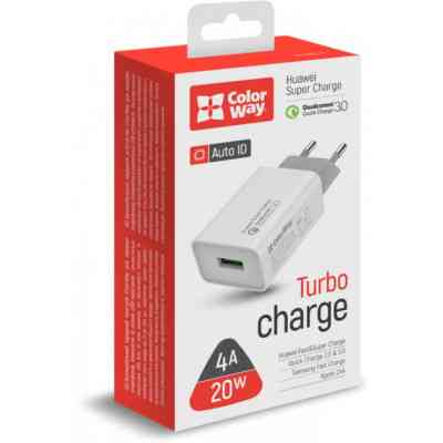 Зарядное устройство ColorWay 1USB Huawei Super Charge/Quick Charge 3.0, 4A (20W) (CW-CHS014Q-WT) Винница