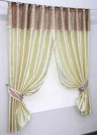 Кухонные шторы VR-Textil № 073к с ламбрекеном и подхватами светло-золотистый с пудровым 270х170 см (52-0167) Киев