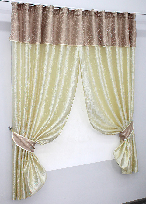 Кухонные шторы VR-Textil № 073к с ламбрекеном и подхватами светло-золотистый с пудровым 270х170 см (52-0167) Киев - изображение 2